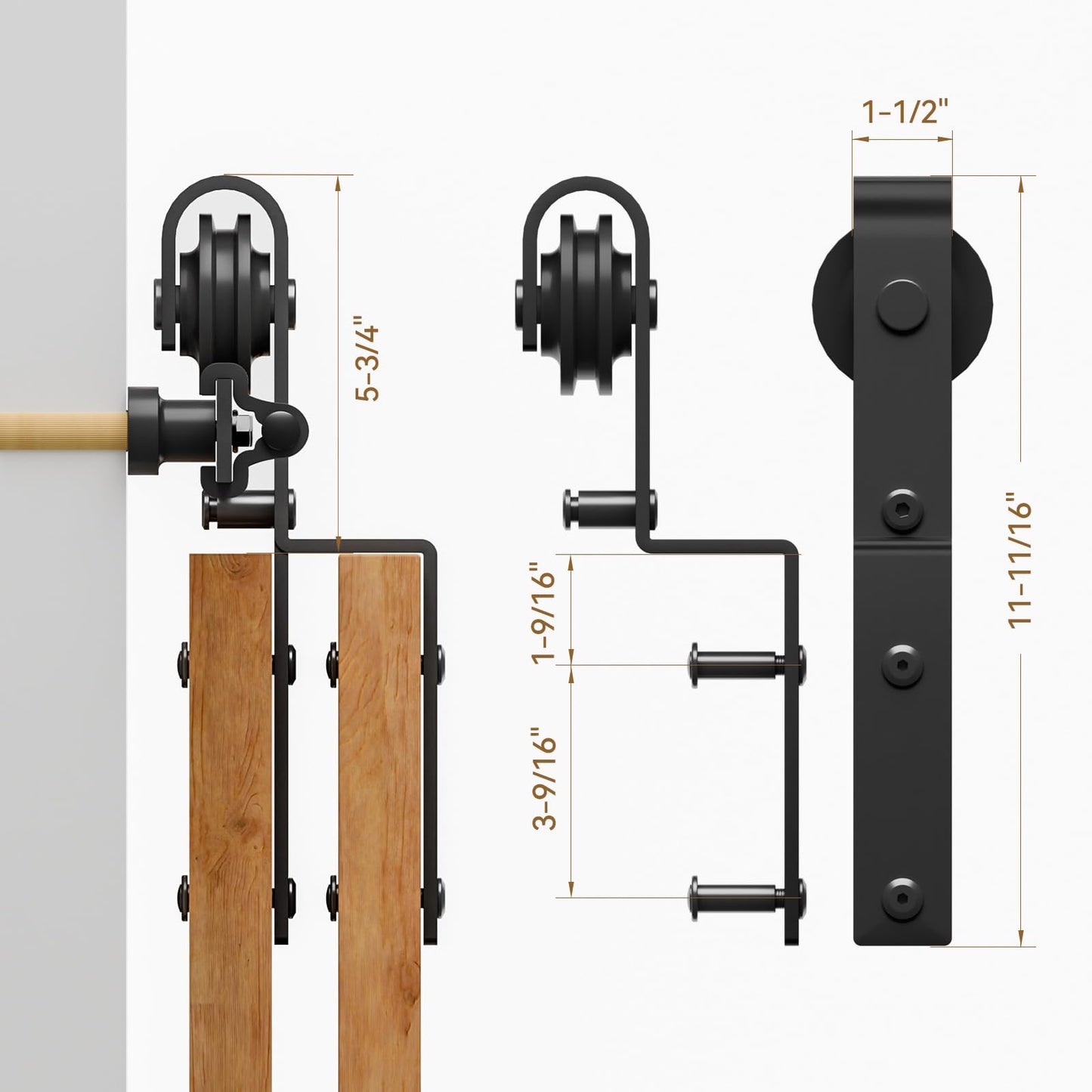 10 Feet Bypass Sliding Barn Door Hardware Kit for Double Wooden Doors-Single Track with Bypass Door Floor Guide