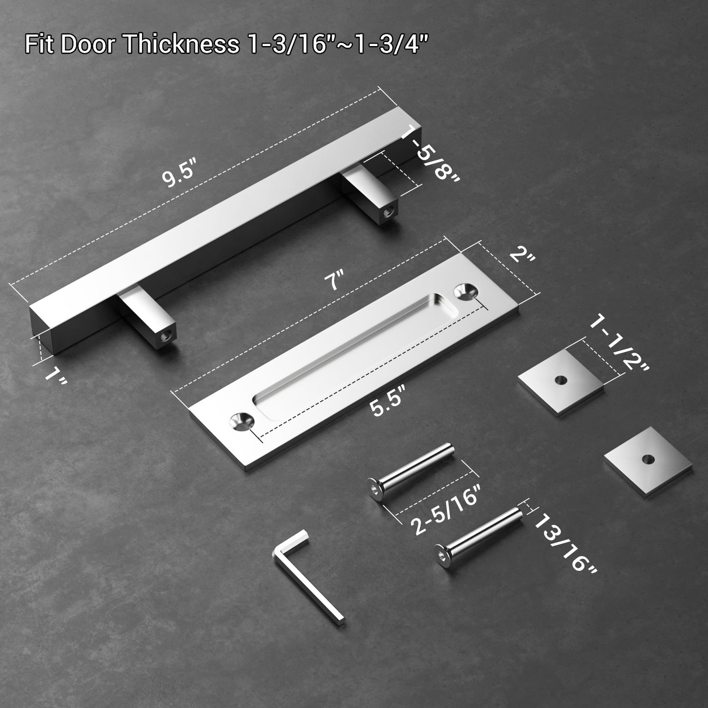 Barn Door Handles 10'' Stainless Steel Sliding Door Pull Flush Handle Double Sided Square Brushed Finish Heavy Duty