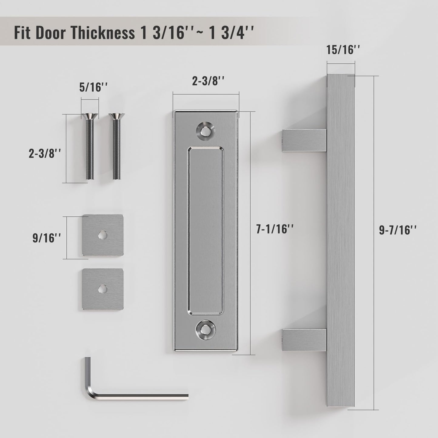 Barn Door Handles 10'' Stainless Steel Sliding Door Pull Flush Handle Double Sided Square Brushed Finish Heavy Duty