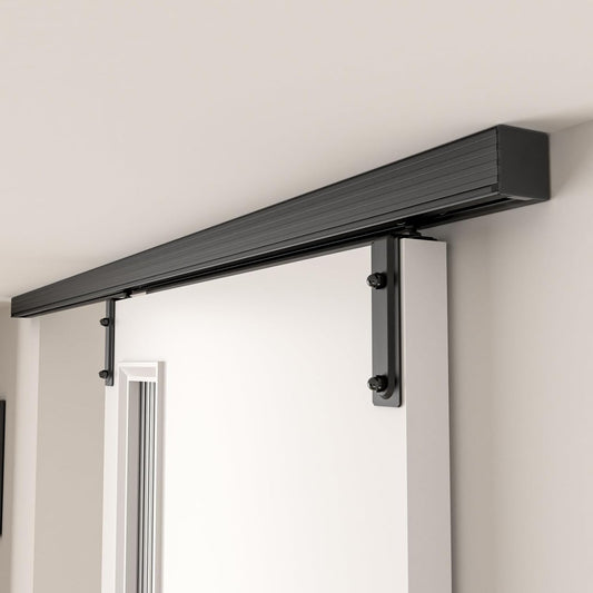 TOPCCJHHD 8FT/96'' Box Rail Sliding Barn Door Hardware Kit Ceiling Mount for Exterior Interior Single Door Heavy Duty Black No Door