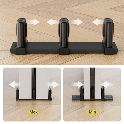 Sliding Closet Door Floor Guide Barn Door Bottom Guides for Bypass Double Door Floor Mount, Update Adjustable 3-Rollers Black