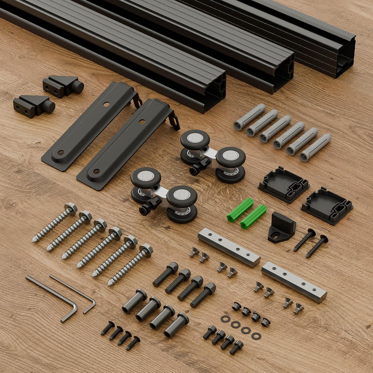 5FT/60'' Box Rail Sliding Barn Door Hardware Kit Ceiling Mount for Exterior Interior Use Heavy Duty Black,No Door