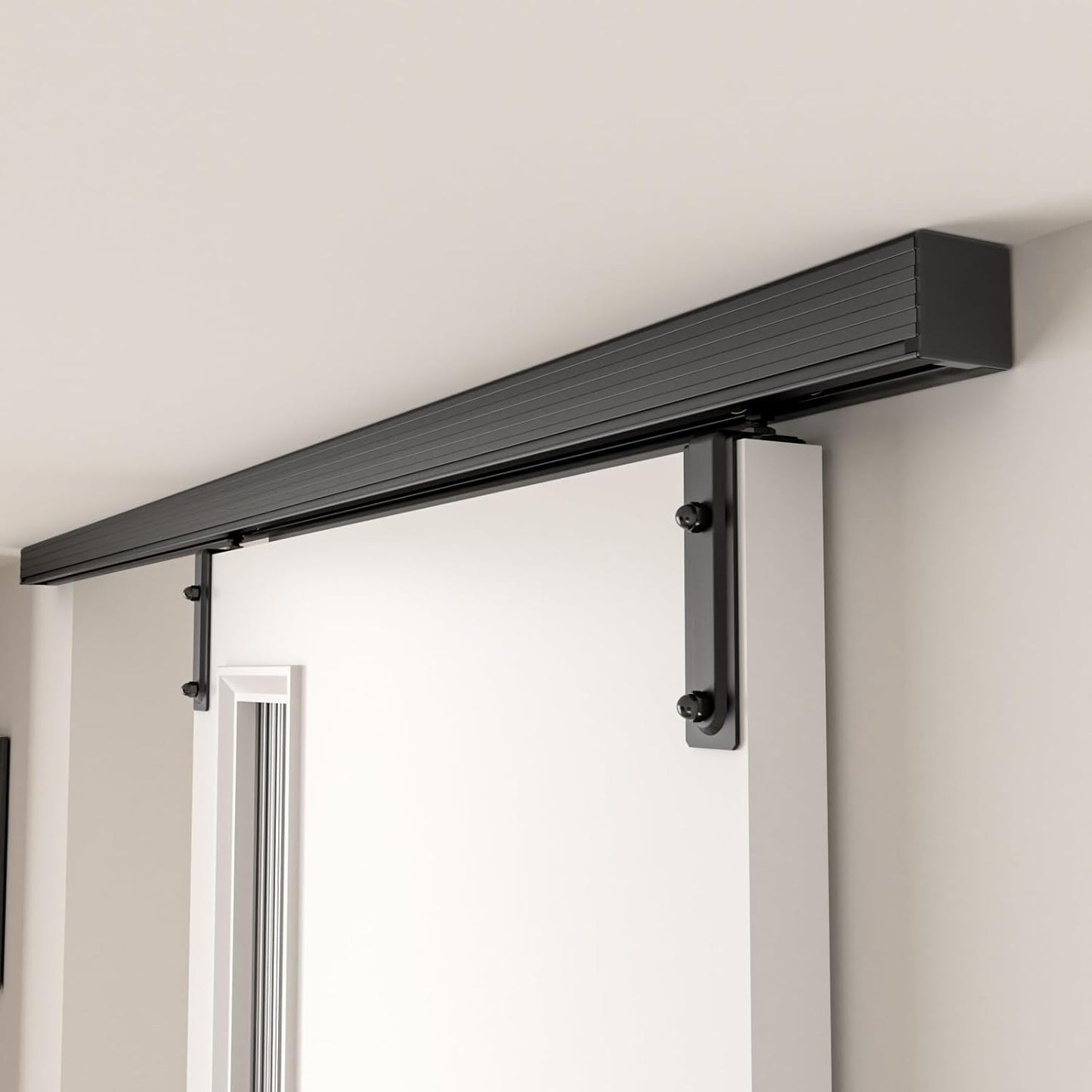 6FT/72'' Box Rail Sliding Barn Door Hardware Kit Ceiling Mount for Exterior Interior Use Heavy Duty Black, No Door