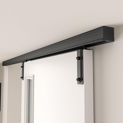 6FT/72'' Box Rail Sliding Barn Door Hardware Kit Ceiling Mount for Exterior Interior Use Heavy Duty Black, No Door