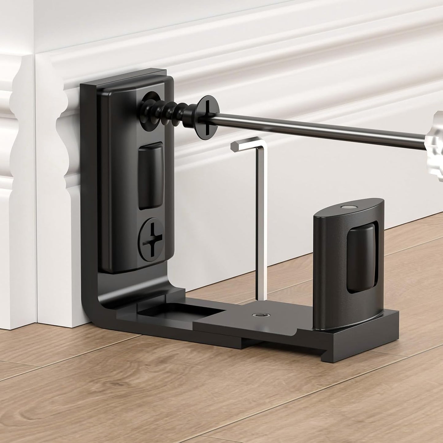 Sliding Barn Door Floor Guide 2 Packs Bottom Adjustable Roller Guides Wall Mounted Black