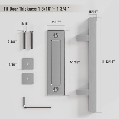 Barn Door Handles 12'' Stainless Steel Sliding Door Pull Flush Handle Double Sided Square Brushed Finish Heavy Duty