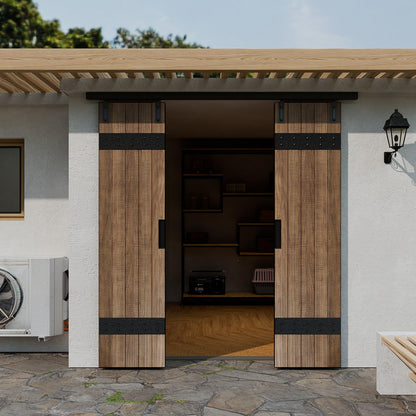 12FT/144'' Double Barn Door Hardware Sliding Box Rail Kit Ceiling Mount for Exterior Interior Door Heavy Duty Black No Door