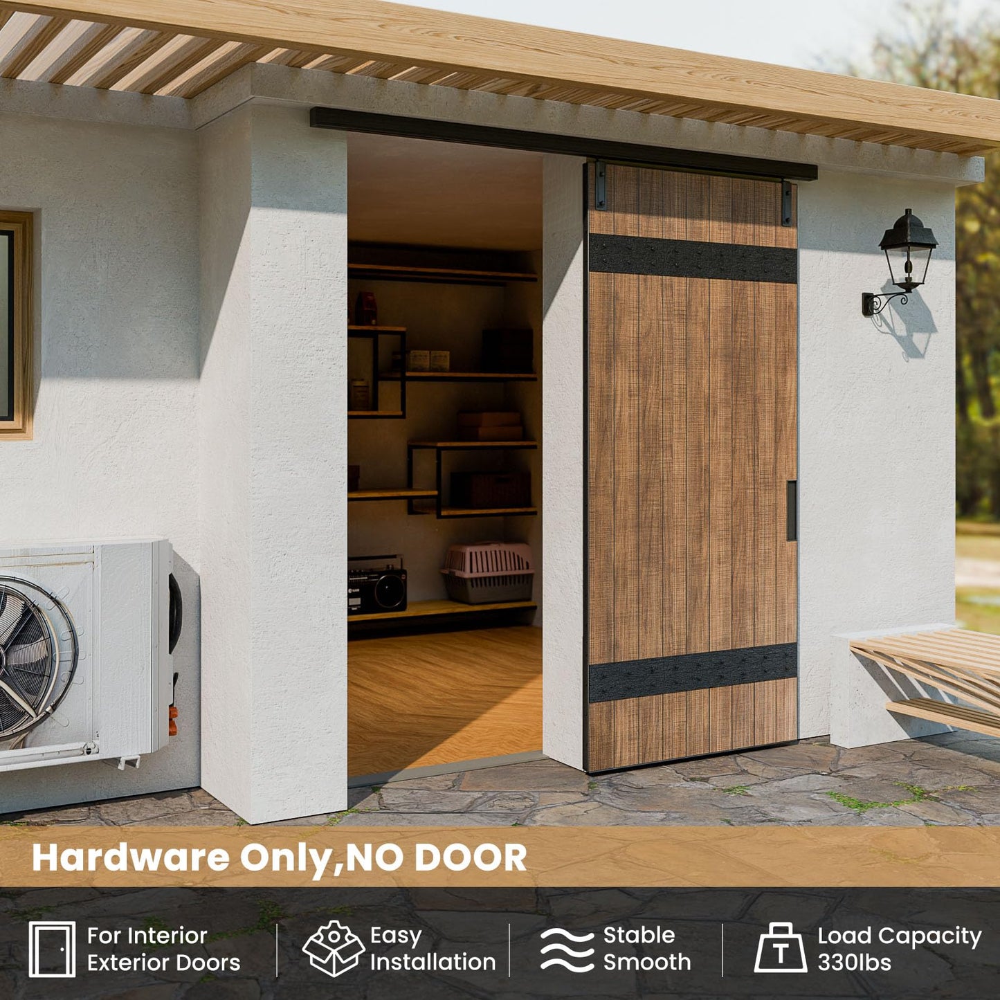 6.6FT/80'' Box Rail Sliding Barn Door Hardware Kit Ceiling Mount for Exterior Interior Single Door Heavy Duty Black No Door