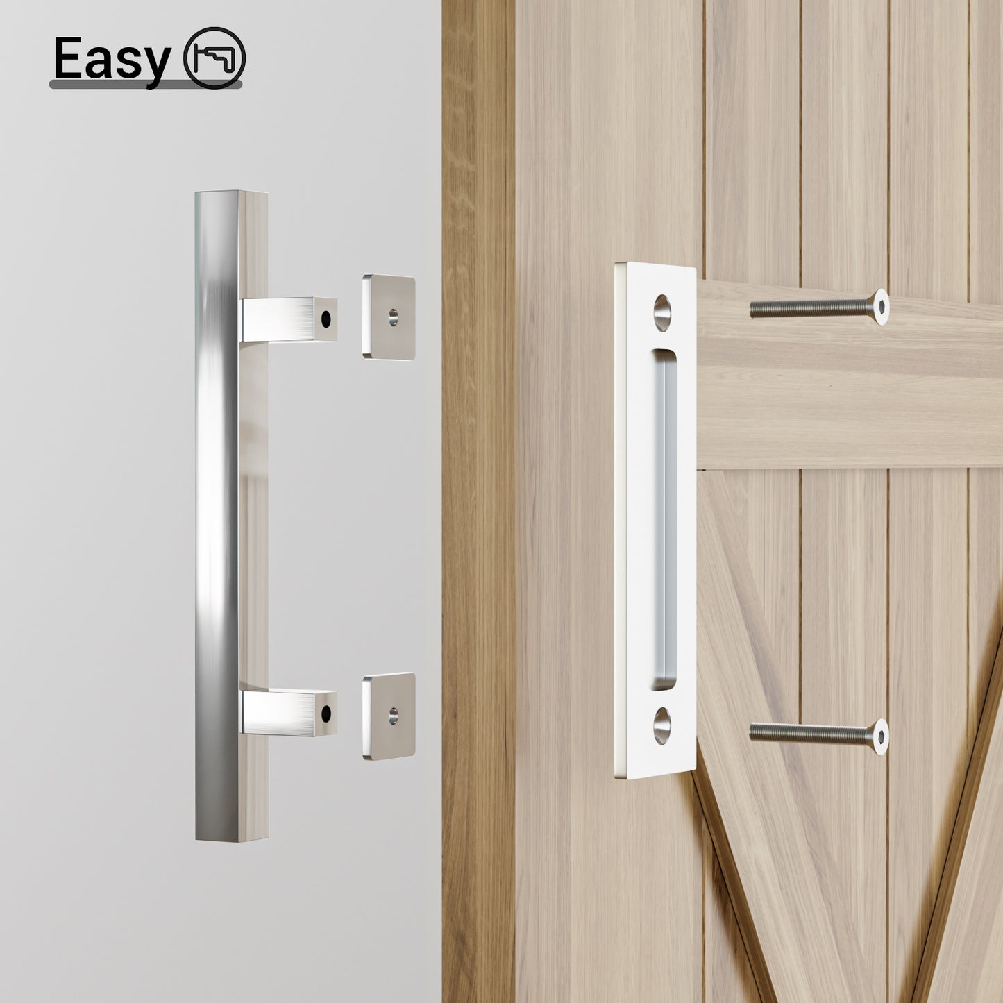 Barn Door Handles 12'' Stainless Steel Sliding Door Pull Flush Handle Double Sided Square Brushed Finish Heavy Duty
