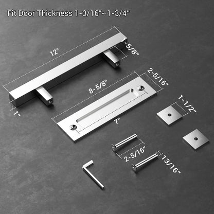 Barn Door Handles 12'' Stainless Steel Sliding Door Pull Flush Handle Double Sided Square Brushed Finish Heavy Duty