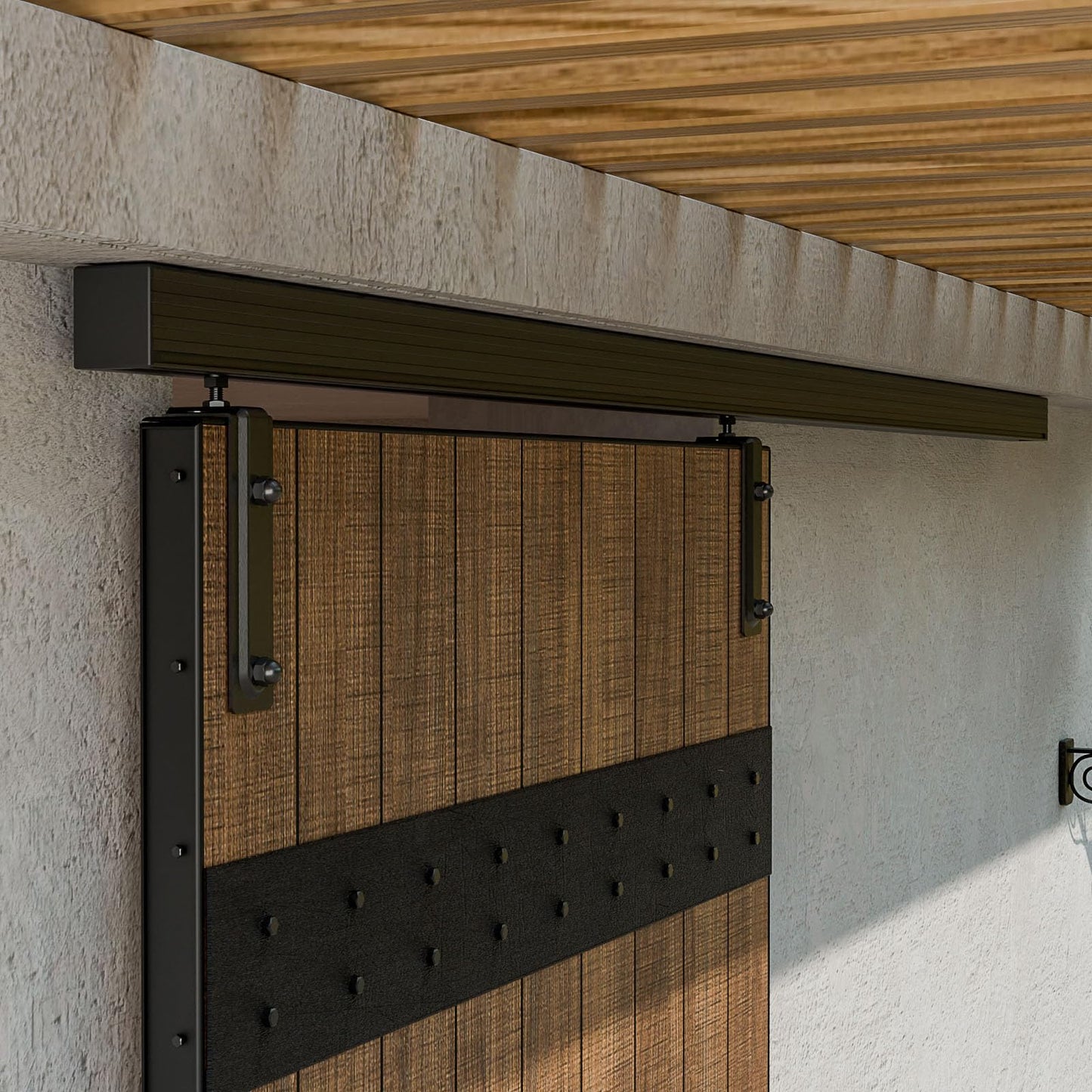 5FT/60'' Box Rail Sliding Barn Door Hardware Kit Ceiling Mount for Exterior Interior Use Heavy Duty Black,No Door