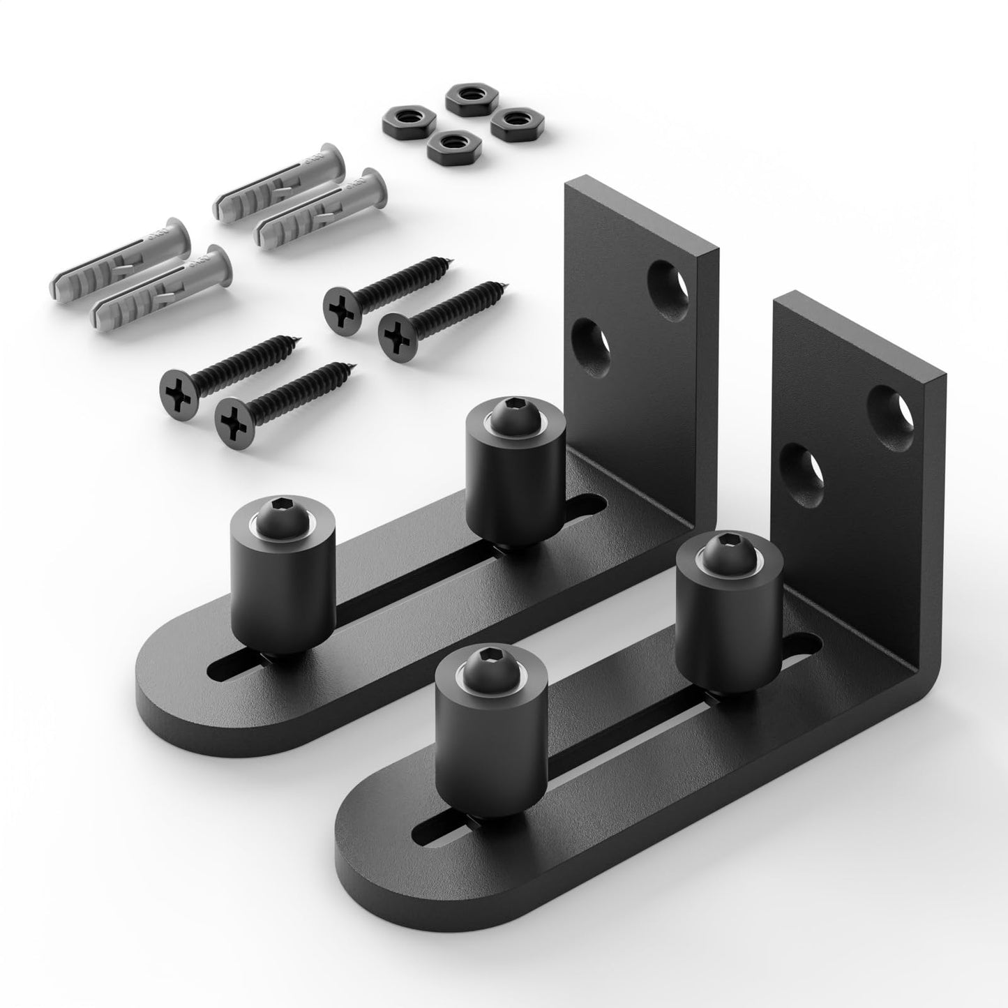 Sliding Barn Door Bottom Floor Guide 2 Pack Wall Mounted Roller Guides Ball Bearings Adjustable Stay Roller Black