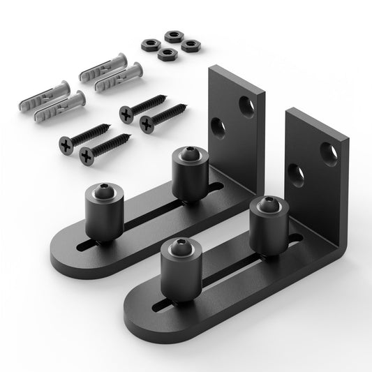 Sliding Barn Door Bottom Floor Guide 2 Pack Wall Mounted Roller Guides Ball Bearings Adjustable Stay Roller Black