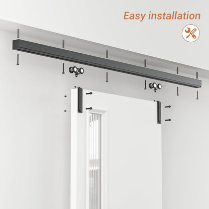 5FT/60'' Box Rail Sliding Barn Door Hardware Kit Ceiling Mount for Exterior Interior Use Heavy Duty Black,No Door