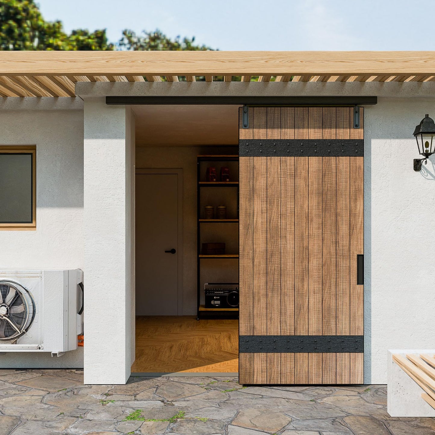 6.6FT/80'' Box Rail Sliding Barn Door Hardware Kit Ceiling Mount for Exterior Interior Single Door Heavy Duty Black No Door