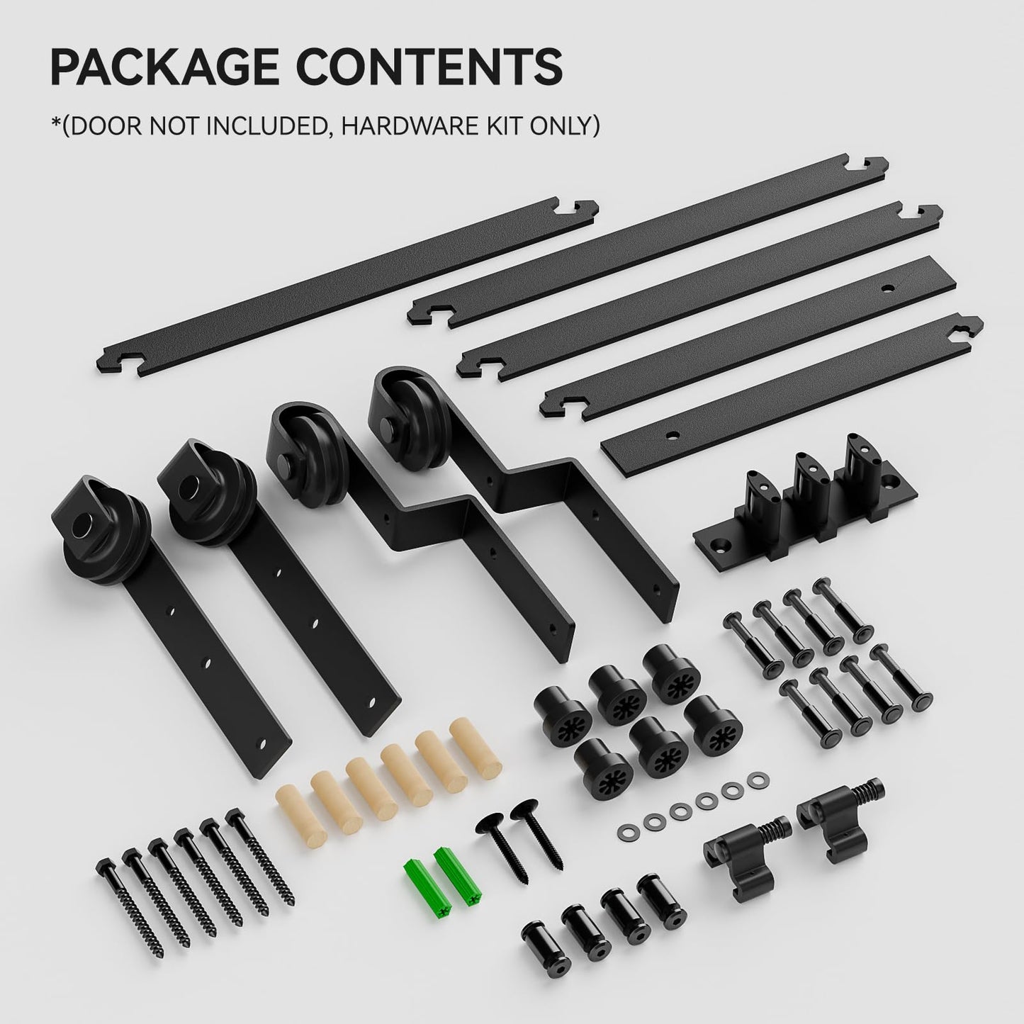 8 Feet Bypass Sliding Barn Door Hardware Kit for Double Wooden Doors-Single Track with Bypass Door Floor Guide