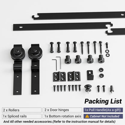 Mini Bifold Barn Door Hardware Kit 42"/3.5FT Sliding Track for Closet Cabinet-Fit Max Two Folding 19" Door Panels 36" Opening