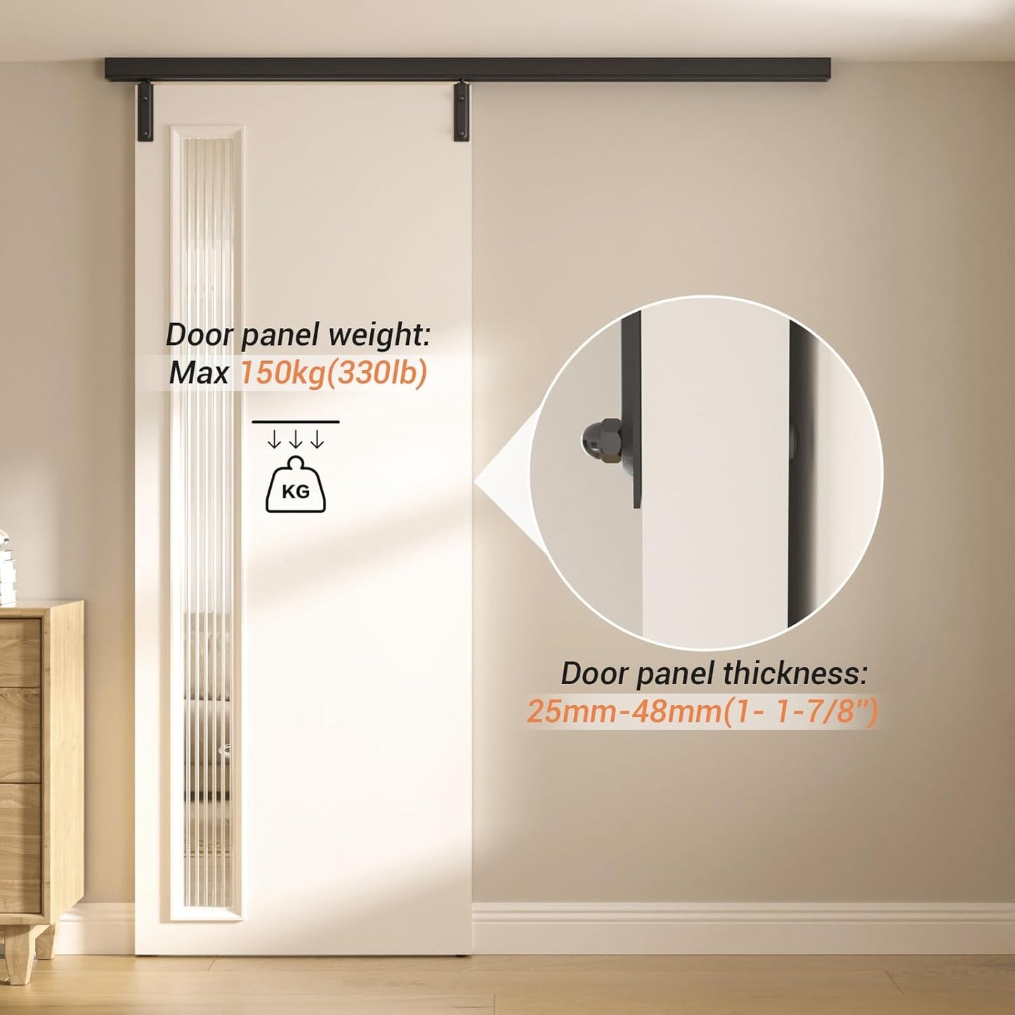 6FT/72'' Box Rail Sliding Barn Door Hardware Kit Ceiling Mount for Exterior Interior Use Heavy Duty Black, No Door