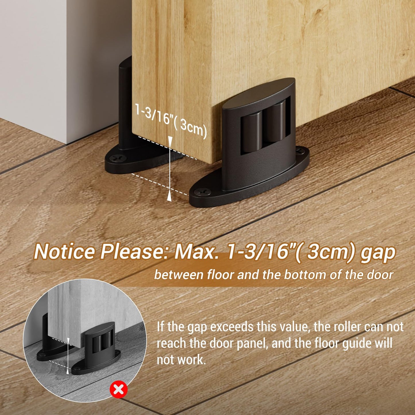 Sliding Barn Door Floor Guide 2 Pack Bottom Double-Sided Small Rollers Guides Aluminum Alloy Floor Mounted