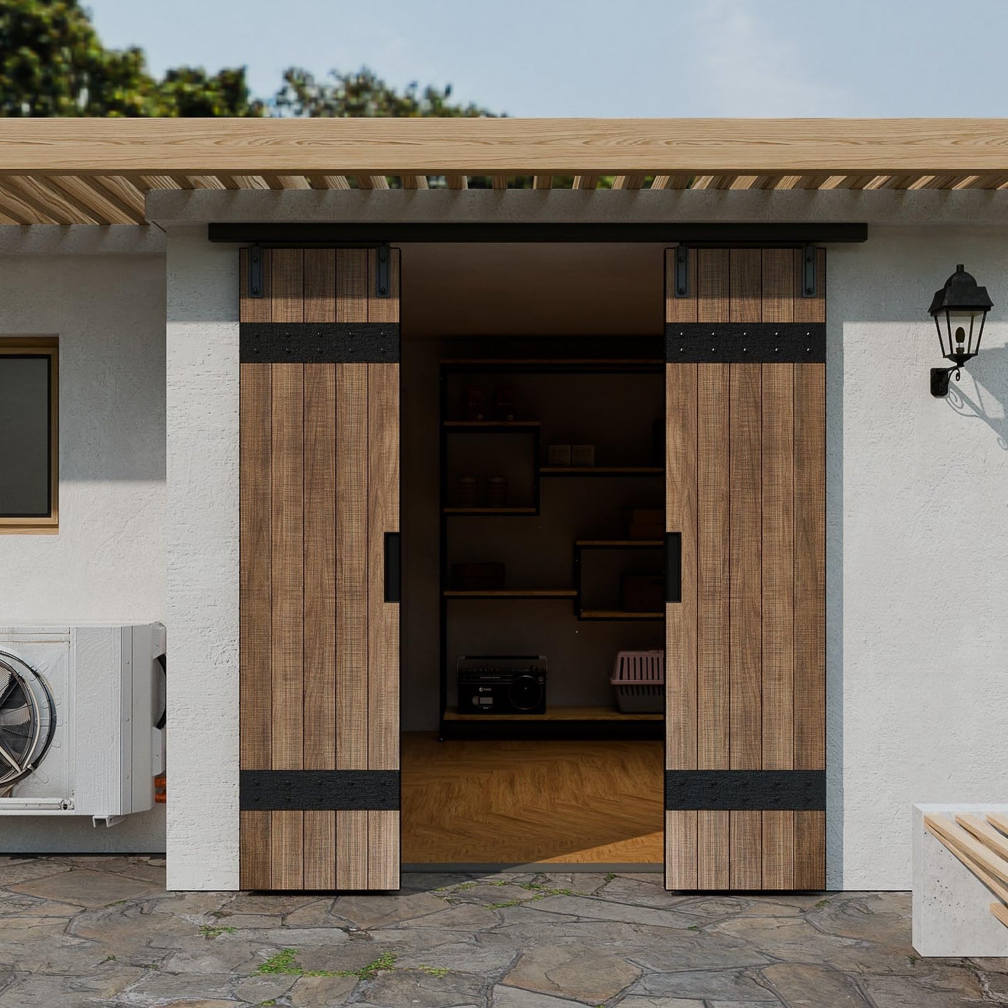 10FT/120'' Double Barn Door Hardware Sliding Box Rail Kit Ceiling Mount for Exterior Interior Door Heavy Duty Black No Door