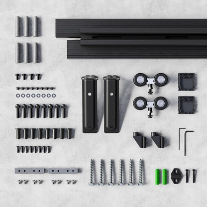 6.6FT/80'' Box Rail Sliding Barn Door Hardware Kit Ceiling Mount for Exterior Interior Single Door Heavy Duty Black No Door