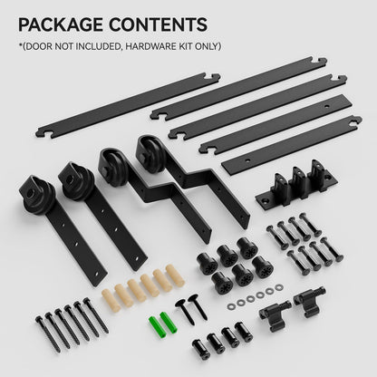 6.6 Feet Bypass Sliding Barn Door Hardware Kit for Double Wooden Doors-Single Track with Bypass Door Floor Guide