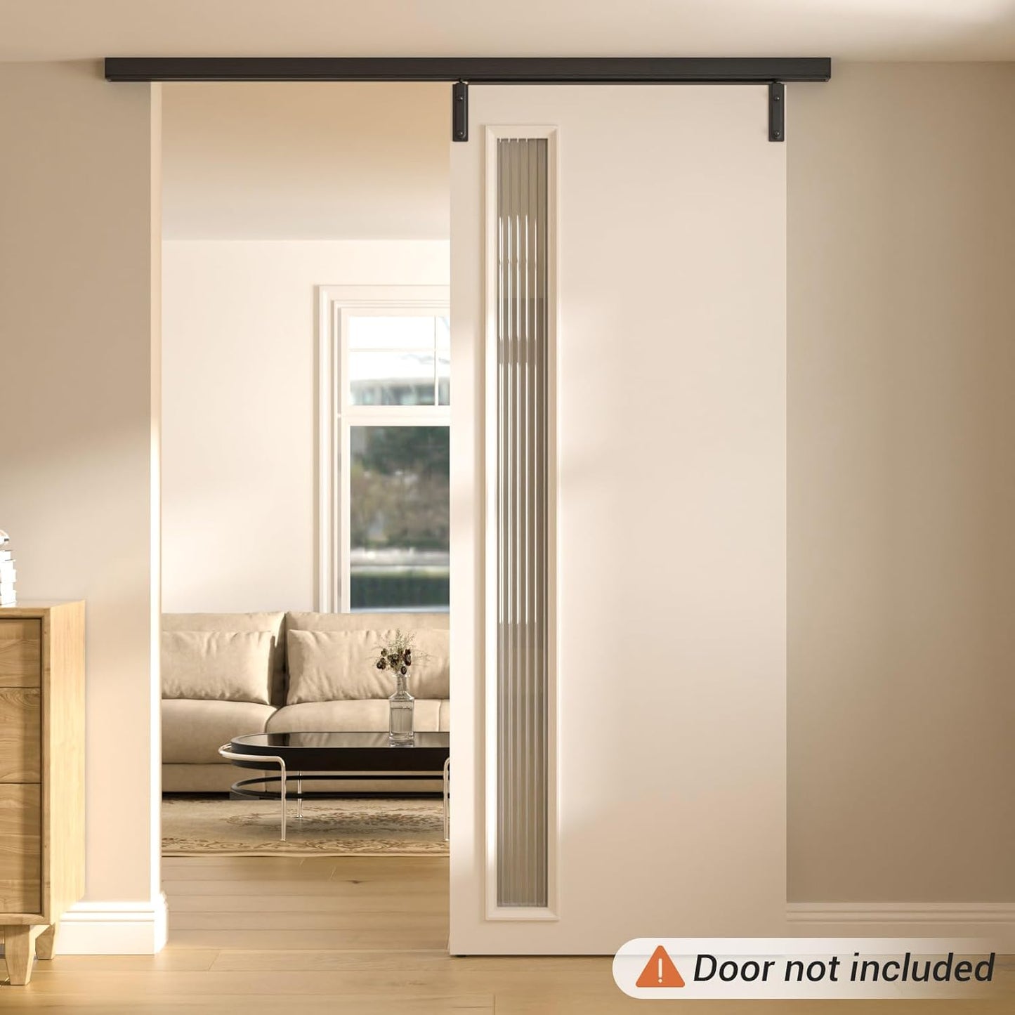 6FT/72'' Box Rail Sliding Barn Door Hardware Kit Ceiling Mount for Exterior Interior Use Heavy Duty Black, No Door